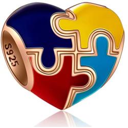 Autism Awareness Charm 925 Sterling Silver Puzzle Piece Enamel Colorful Charms and Live Love Laugh Beads for Bracelets