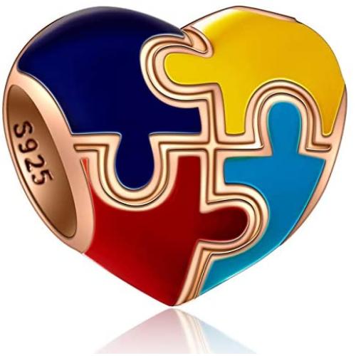 Autism Awareness Charm 925 Sterling Silver Puzzle Piece Enamel Colorful Charms and Live Love Laugh Beads for Bracelets