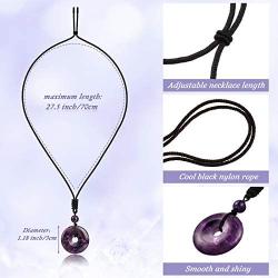 4 Pieces Circle Donut Healing Crystals Necklace 30 mm Donut Stone Pendant Necklace Amulet Lucky Charm Agate Donut Pendant Necklace Donut Healing Crystals Adjustable Braided Rope Necklace for Men Women