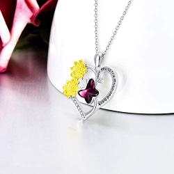 AOBOCO Heart with Sunflower & Butterfly Necklace - I Love You to The Moon and Back Engraving Sterling Silver Pendant, Jewelry Gift for Women Mother Girls Birthday