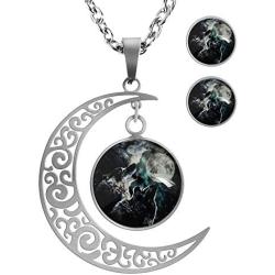 XUTAI Custom Vintage Glamour Moon Glass Necklace Stud Earring Jewelry Suit for Womens Mom