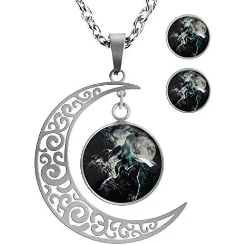 XUTAI Custom Vintage Glamour Moon Glass Necklace Stud Earring Jewelry Suit for Womens Mom