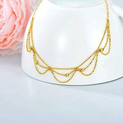 18k Yellow Gold Bead Chain Necklace for Women, Real 18 Carat Gold Collar Necklace, Fine Jewelry Gifts for Her, 16-17 Inch