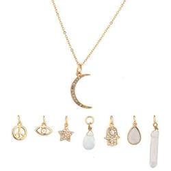 Lux Accessories Crescent Moon Celestial Crystal Hamsa Star Evil Eye Peave Amulet Interchangable Necklace Set