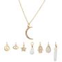 Lux Accessories Crescent Moon Celestial Crystal Hamsa Star Evil Eye Peave Amulet Interchangable Necklace Set