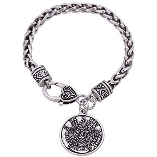Ancient Hebrew Esoteric Tetragrammaton Pentagram Name of God Charm Wheat Chain Bracelet Blessing Jewelry for Men Women