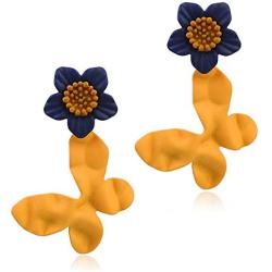DAMLENG Unique Chic Handmade Bohemian Yellow Matte Flower Butterfly Dangle Drop Stud Earrings for Women Girls Statement Jewelry Gifts