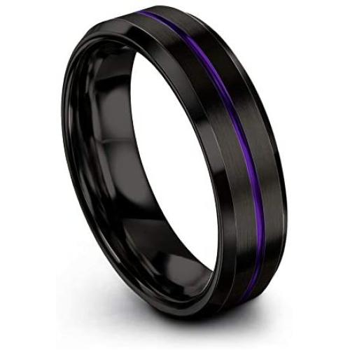 Chroma Color Collection Tungsten Carbide Wedding Band Ring 6mm for Men Women Green Red Blue Purple Black Teal Copper Fuchsia Center Line Bevel Edge Brushed Polished