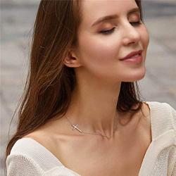 EVER FAITH 925 Sterling Silver Simple Sideways Cross Pendant Choker Necklace for Women, Girls