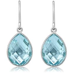 Gem Stone King 925 Sterling Silver Blue Topaz Dangle Earrings For Women (18.00 Cttw Gemstone Birthstone Pear Shape Teardrop 16X12MM)