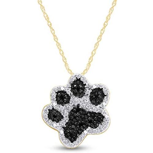 Jewel Zone US 0.1 Ct Black and White Diamond Dog Paw Pendant Necklace in 14K Gold Over Sterling Silver Jewel Zone US 0.1 Ct Black and White Diamond Dog Paw Pendant Necklace in 14K Gold Over Sterling Silver