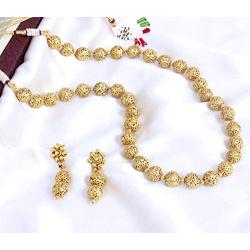 SANARA Indian Traditional Wedding Ethnic Golden Lakshmi Temple Necklace Earring Set Women South Indian Jewelry