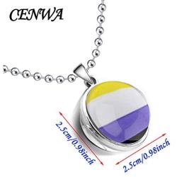 CENWA LGBT Gay Pride Rainbow Time Gemstone Double-Sided Glass Ball Pendant Necklace LGBT Lesbian Jewelry