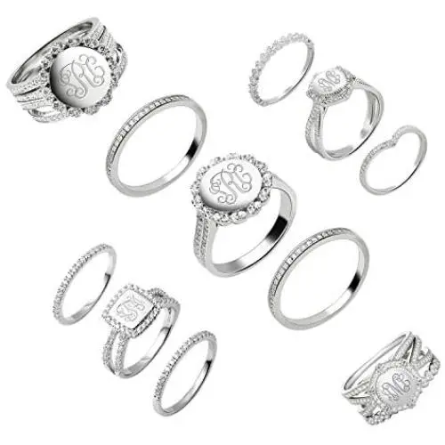 AILIN Personalized Monogram Rings 4 Designed Engraved CZ Stacking Name Rings Bands Wedding Promise Ring Gift for Mens Womens Girls Couples Heart Round Square Shape AILIN Personalized Monogram Rings 4 Designed Engraved CZ Stacking Name Rings Bands Wedding Promise Ring Gift for Mens Womens Girls Couples Heart Round Square Shape