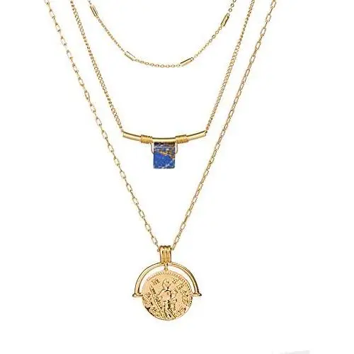 JUSZXY Gold Layered Necklace, Boho Multi-Layered Medallion Disc Coin Pendant 14K Gold Plated Dainty Chain Layering Choker Necklace for Women Girls Jewelry Mothers Day JUSZXY Gold Layered Necklace, Boho Multi-Layered Medallion Disc Coin Pendant 14K Gold Plated Dainty Chain Layering Choker Necklace for Women Girls Jewelry Mothers Day