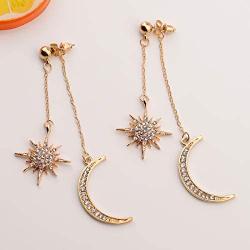 Zuo Bao Dainty Crescent Earrings Sunburstand and Moon Dangle Drop Earrings Celestial Galaxy Jewelry