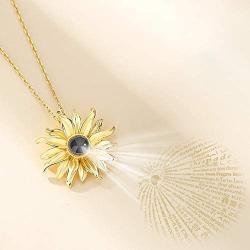 INFUSEU 100 Language I Love You Sunflower Necklace Sterling Silver You Are My Sunshine Jewelry for Women Girls, 18 Inch Chain