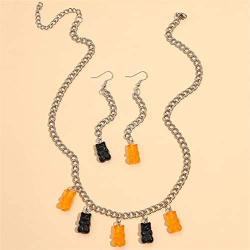 Pingyongchang Gradient Twinkling Gummy Bear Earring Necklace Set Creative Cute Mini Cartoon Bears Multicolor Resin Candy Pendant Jewelry for Women Girls Teens Wife Daughter Sister Birthday Gift