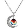 Adorit Mystical Galaxy & Crescent Moon Cosmic Colorful Pendant Necklace, Blue Glass, 17.5 Chain, Great Gift for Holidays, Birthdays, Special Days