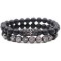 SEVENSTONE 2PCS Black Matte Onyx Prayer Beads Bracelet for Men Women Elastic Natural Stone