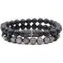 SEVENSTONE 2PCS Black Matte Onyx Prayer Beads Bracelet for Men Women Elastic Natural Stone SEVENSTONE 2PCS Black Matte Onyx Prayer Beads Bracelet for Men Women Elastic Natural Stone