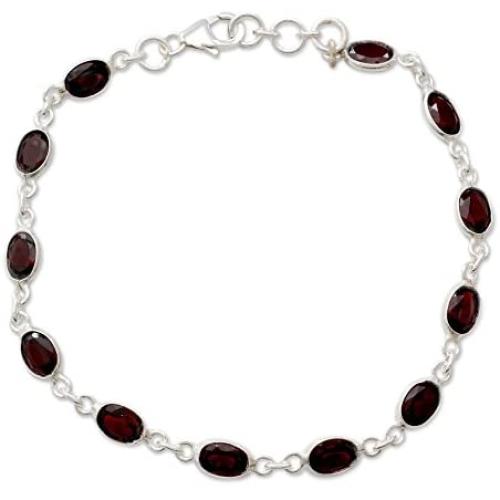 NOVICA Garnet Tennis Bracelet .925 Sterling Silver Handmade in India, Romantic Red