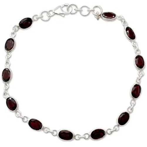 NOVICA Garnet Tennis Bracelet .925 Sterling Silver Handmade in India, Romantic Red