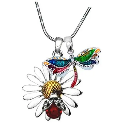 DianaL Boutique Beautiful Silvertone Daisy Flower Ladybug and Dragonfly Pendant Necklace 19'' Chain DianaL Boutique Beautiful Silvertone Daisy Flower Ladybug and Dragonfly Pendant Necklace 19'' Chain