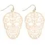 Sugar Skull Goth Punk Halloween Earrings - Calavera Lightweight Metallic Cutout Filigree Hook Dangles, Enamel, Acrylic Pearl Studs