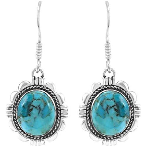 Turquoise Earrings 925 Sterling Silver & Genuine Turquoise (Choose Color)