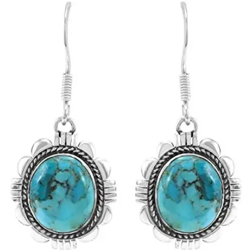 Turquoise Earrings 925 Sterling Silver & Genuine Turquoise (Choose Color) Turquoise Earrings 925 Sterling Silver & Genuine Turquoise (Choose Color)