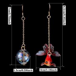 DAMLENG Funny Cute Acrylic Resin Simulation Fish in Bag Dangle Earrings Unique Asymmetry Lightweight Goldfish Dangle Drop Earrings Jewelry Gift for Girls Women