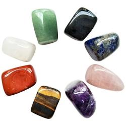 Chakra Stones Healing Crystals Set of 8, Tumbled and Polished, for 7 Chakras Balancing, Crystal Therapy, Meditation, Reiki, or as Thumb Stones, Palm Stones, Worry Stones