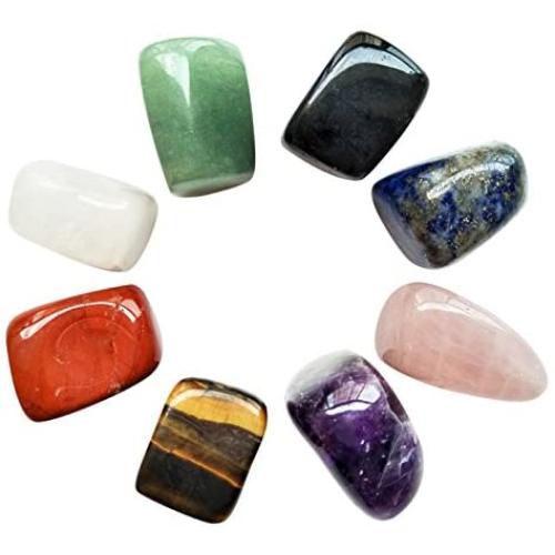 Chakra Stones Healing Crystals Set of 8, Tumbled and Polished, for 7 Chakras Balancing, Crystal Therapy, Meditation, Reiki, or as Thumb Stones, Palm Stones, Worry Stones