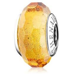 ATHENAIE Faceted Golden Murano Glass Charm with 925 Sterling Silver Core Beads for Bracelet