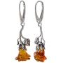 Sterling Silver and Baltic Honey Amber Dangling Earrings''Roses''