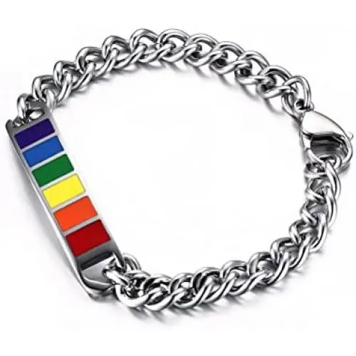 VNOX Jewelry 10MM Stainless Steel Rainbow Rubber Gay & Lesbian Pride Bracelet,8'' VNOX Jewelry 10MM Stainless Steel Rainbow Rubber Gay & Lesbian Pride Bracelet,8''