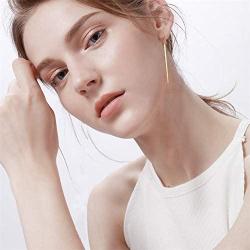 HUASAI Silver Y Lariat Bar Necklace Earrings Set,Simply Drop Bar Y Chain Pendant Vertical Bar Dangle Earrings Jewelry