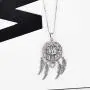 Dream Catcher Necklace for Women, Owl Sterling Silver Pendant with Feather and Cubic Zirconia, Oxidized Technology Special Effect - Lucky Amulet Jewelry Gift Ideas