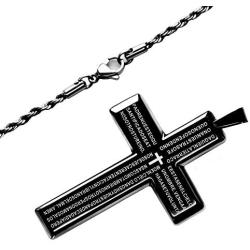 TOPBRIGHT Stainless Steel Simple Cross Pendant Necklace for Men Lords Prayer Necklace Twist Rope Chain 24 Inch