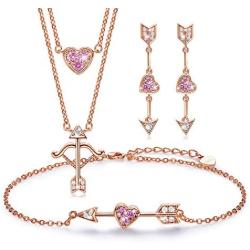 CDE Cupid Love Necklace Set Double Chain Three Jewelry Sets Bracelet Earrings Sterling Silver Arrow Earrings Swarovski Christmas Jewelry Gifts for Women