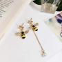 Gold Plated Bee Stud Dangle Drop Earrings for Women Girls Yellow Flower Crystal Jewelry by SUNSCSC