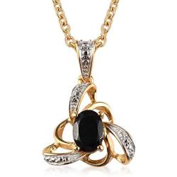 Shop LC Delivering Joy 925 Sterling Silver Real 14K Yellow Gold Plated Oval Black Tourmaline Pendant Necklace Jewelry for Women Size 20'' Ct 0.6