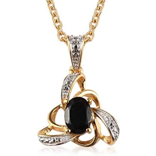 Shop LC Delivering Joy 925 Sterling Silver Real 14K Yellow Gold Plated Oval Black Tourmaline Pendant Necklace Jewelry for Women Size 20'' Ct 0.6