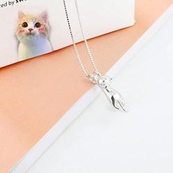 Meiniya S925 Sterling Silver Cat Necklace Matte Silver Cat Pendant Collarbone Necklace Women Charm Jewelry
