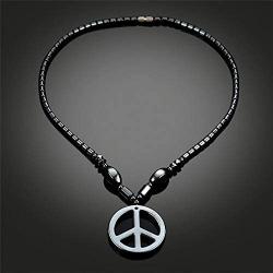 Xileg Black Leather Anti-War Peace Sign Symbol Pendants Necklaces for Women Jewelry Charm Men Boys Long Necklace
