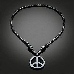 Xileg Black Leather Anti-War Peace Sign Symbol Pendants Necklaces for Women Jewelry Charm Men Boys Long Necklace