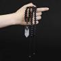 Top Plaza Natural Stone Healing Crystal Hexagonal Pointed Gemstone Pendant Necklace Crescent Moon Jewelry Adjustable Lava Rock Beads Necklaces for Women Men