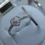 Dazzlingrock Collection Round Pink Sapphire & White Diamond Ladies Heart Shaped Bridal Engagement Ring Set, Sterling Silver