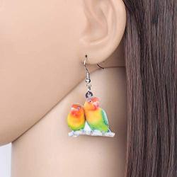 NEWEI Acrylic Sweet Africa Fischers Lovebird Parrot Earrings Dangle Drop Fashion Animal Jewelry for Women Girls Gift Charms